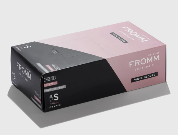 Fromm Black Vinyl Powder Free Gloves - 100 Pack (Small, Medium, Large) - Image 2