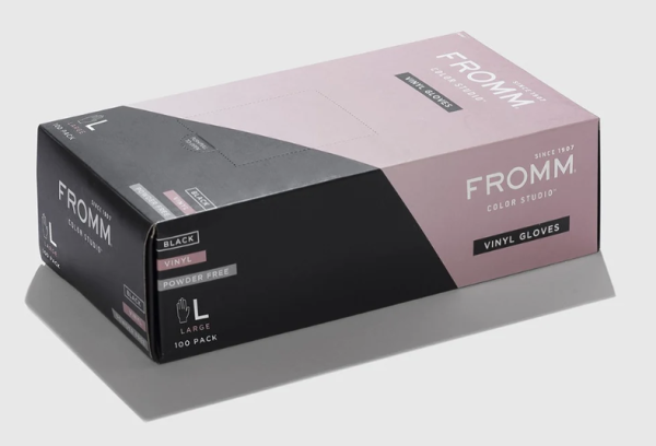 Fromm Black Vinyl Powder Free Gloves - 100 Pack (Small, Medium, Large) - Image 4